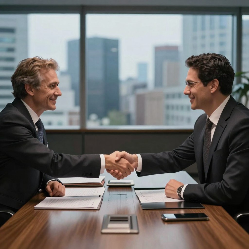 Professional B2B business meeting and international trade negotiation